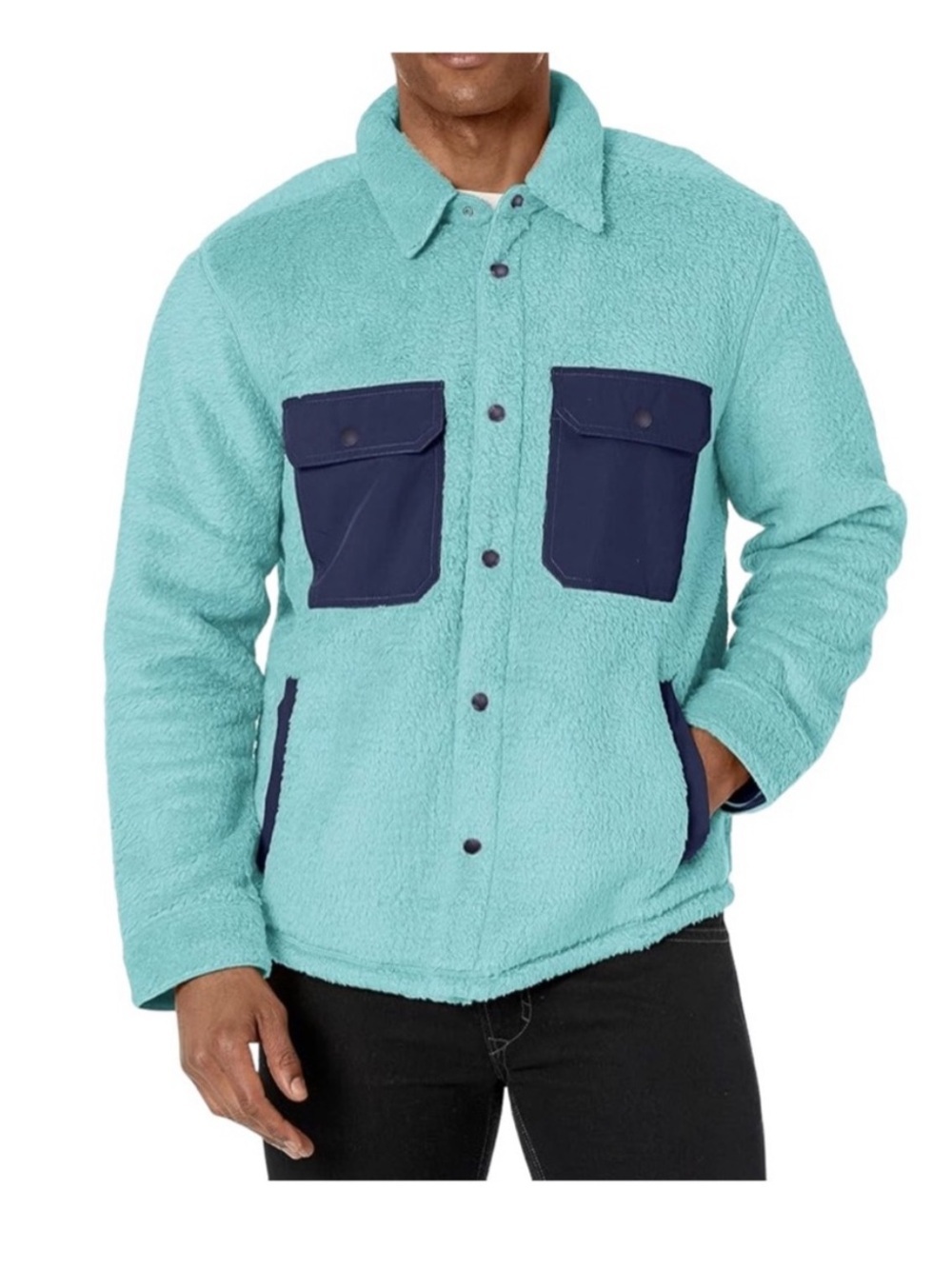 NWT Outerknown Men's Skyline Sherpa Fleece Shirt Jacket Shacket Mineral Blue XL